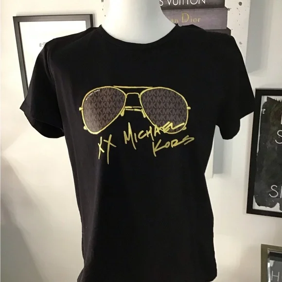 Michael Kors Black Tee with Gold Sunglasses Design - Picture 1 of 3